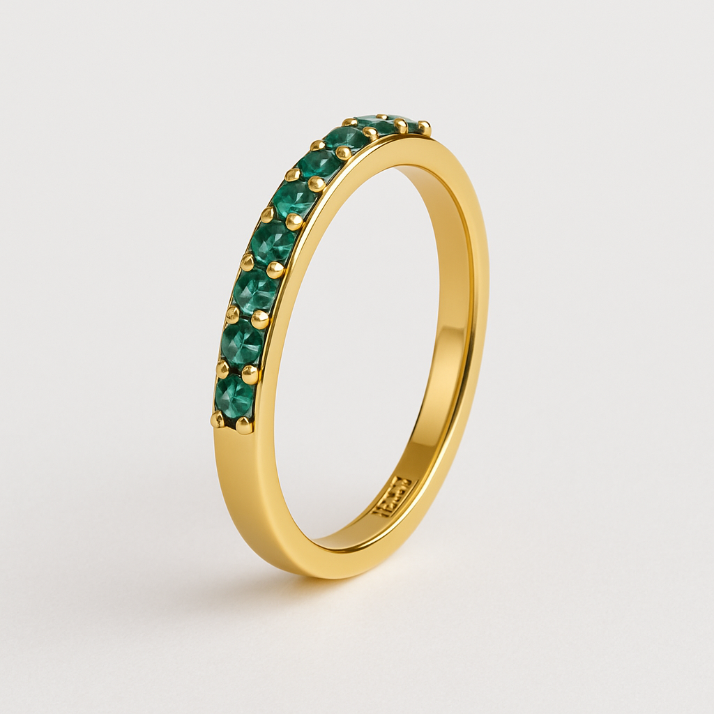Sparkling Rim Ring with green stones-Gold