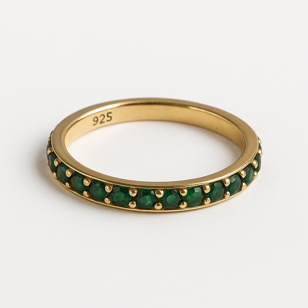 Sparkling Rim Ring with green stones-Gold