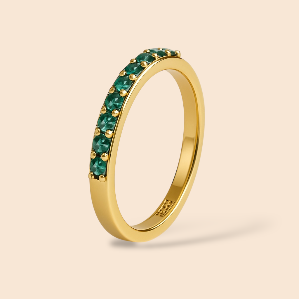 Sparkling Rim Ring with green stones-Gold