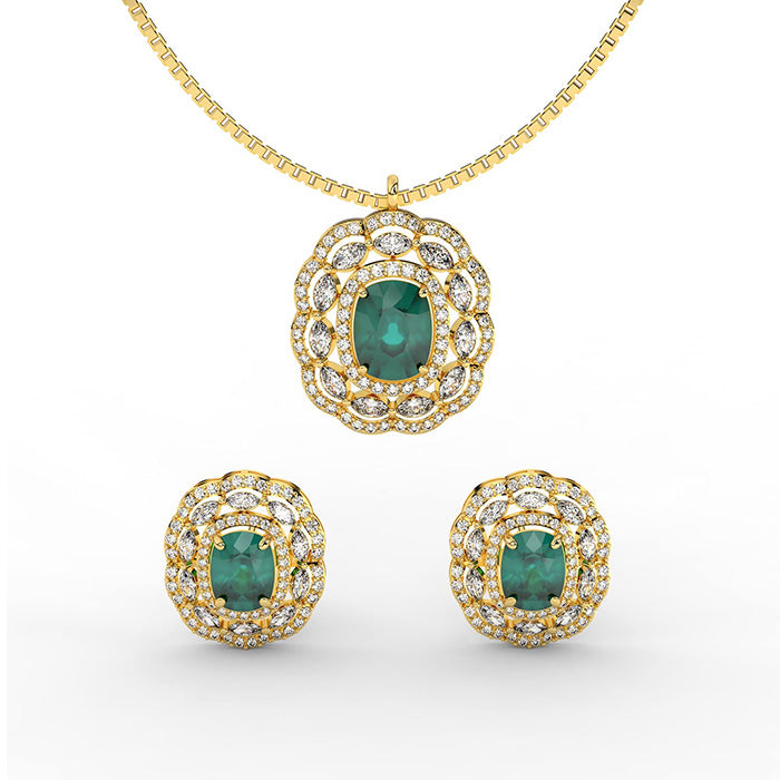 Emerald Halo Silver Jewlery Sets