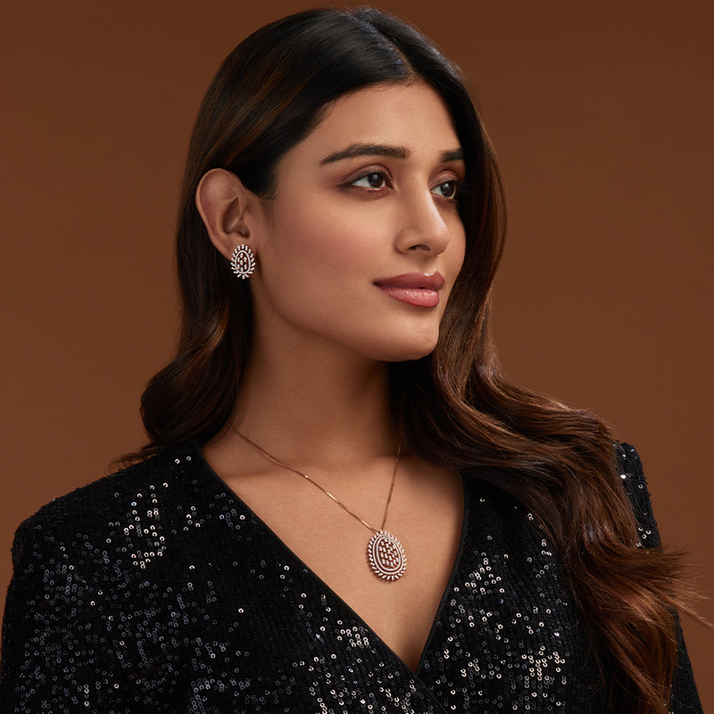Rose Gold Necklace & Earrings Set for Women
