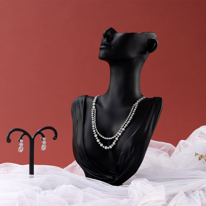 Silver Layered Necklace With Earrings