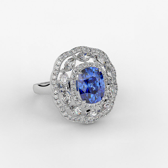 Blue Stone With 925 Silver & Rhodium Ring